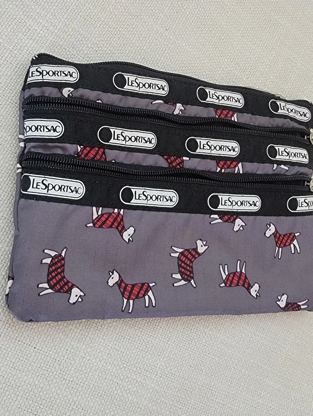 LeSportsac Gray Triple-Zip Pouch with Terrier Toss Print!
